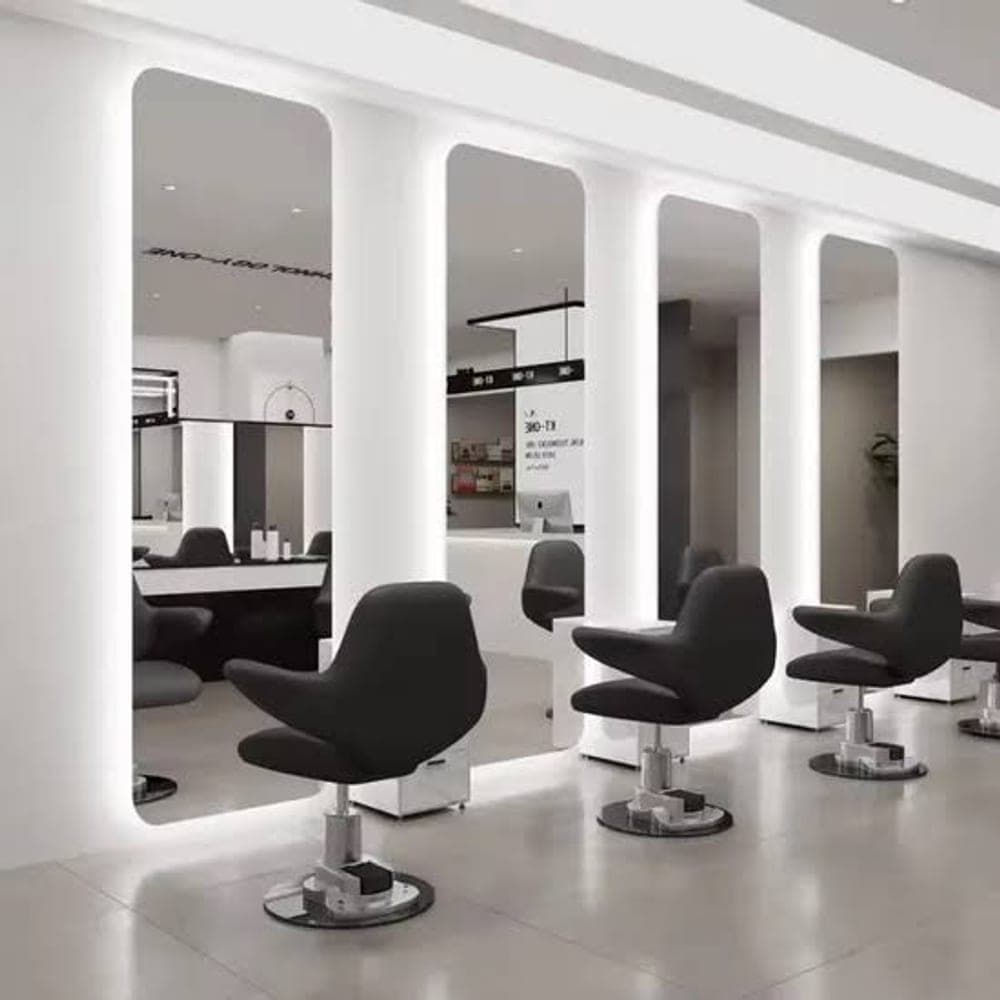 Minimalist Full-Length Backlit LED Salon Wall Mirror & Hydraulic Station