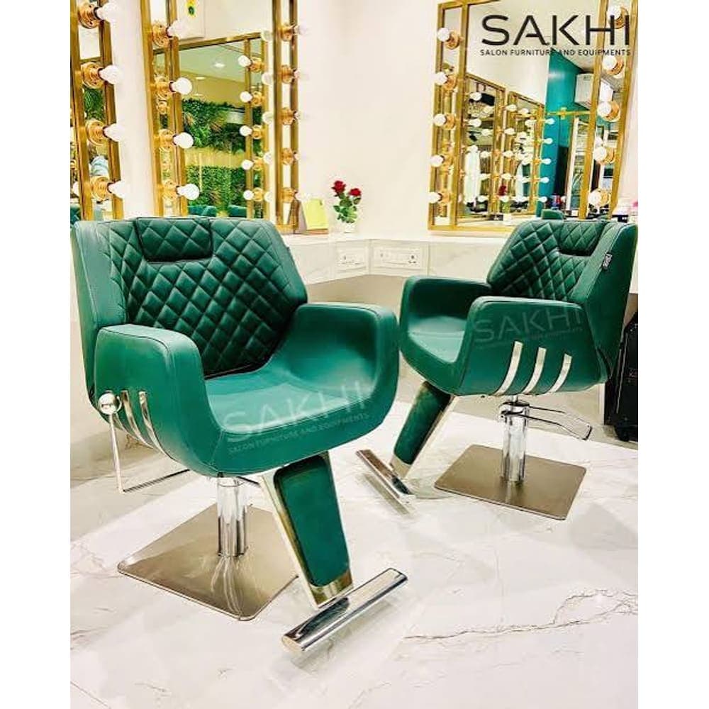 SAKHI Luxury Emerald Green Quilted Hydraulic Styling Chair